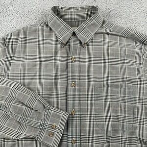 Viyella Shirt Mens Large Gray Glen Plaid Cotton Wool Button Down Long Sleeve